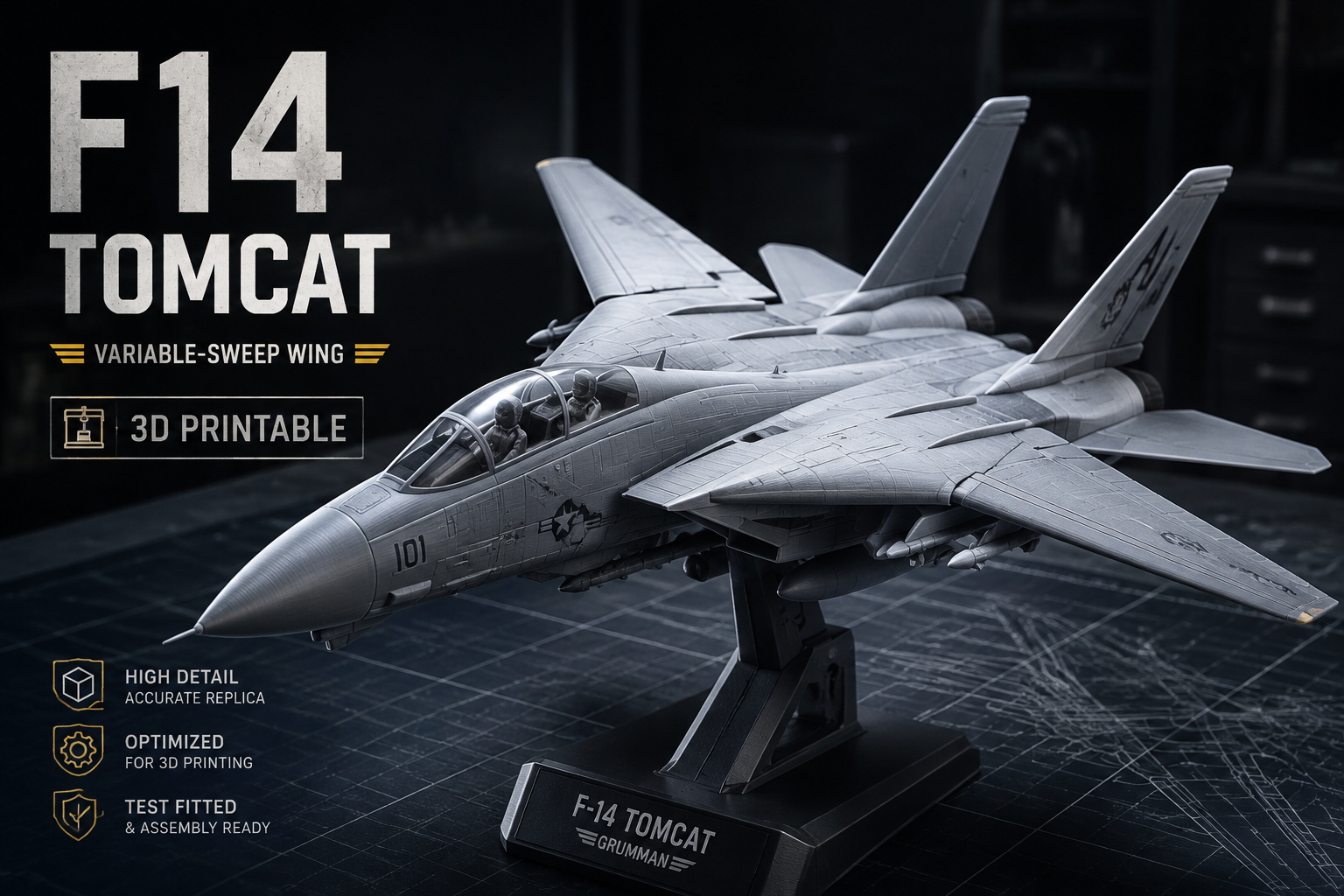 ماکت F14 Tomcat با بال متغیر | فایل پرینت سهبعدی